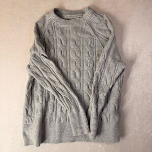 Aerie Light Gray Cable Knit Crewneck Sweater